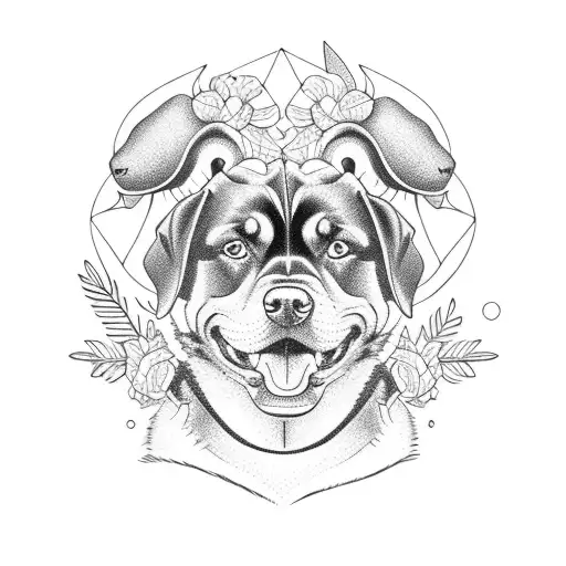 A Fierce Rottweiler Surrounded By Blooming Peonies