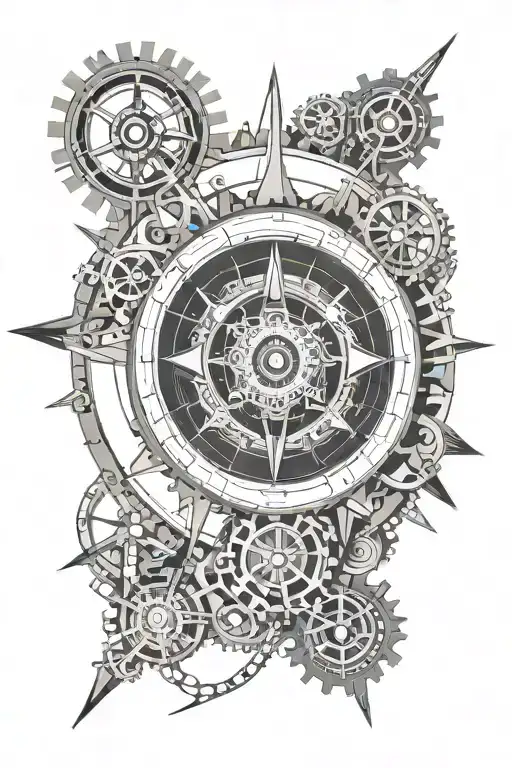 Solar Eclipse Steampunk Inside A Compass Surrounded By Cogs