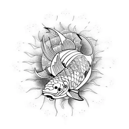 Koi Fish Swimming Towards The Sun