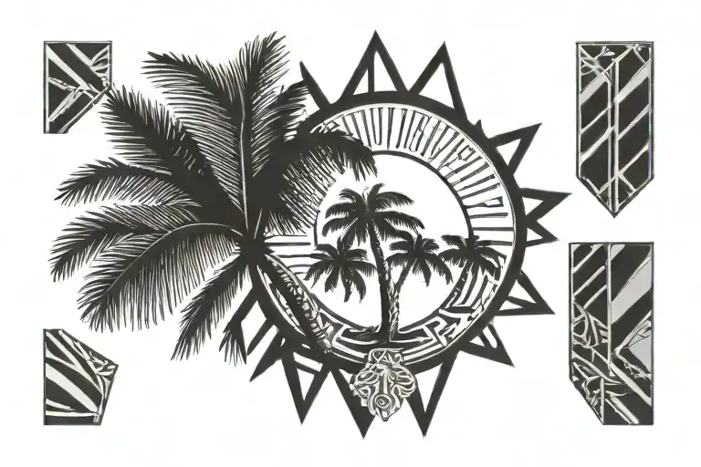 Palm Tree And Crown And Sun