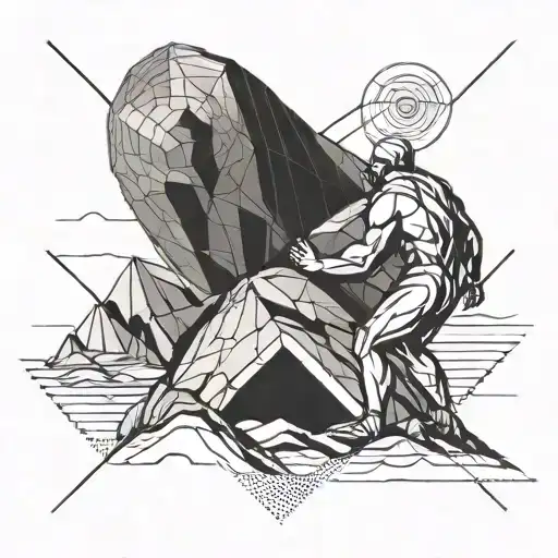 Sisyphus Pushing A Rock Up A Hill With Space In The Background