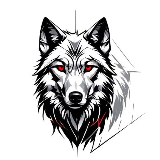 White Wolf In Full Growth With Bright Red Eyes