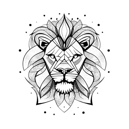 Lion Head With Creeper And Flowers And Space Background