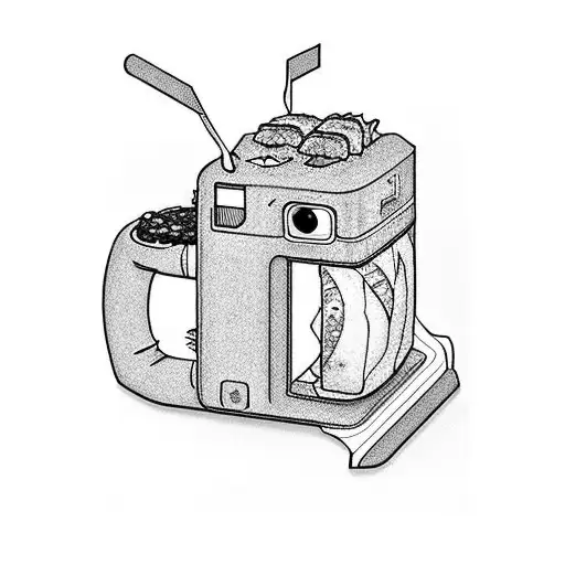 Polaroid Snap Of A Sushi Drinking Coffee