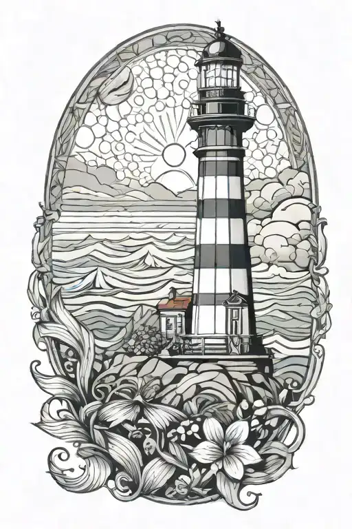 Lighthouse On Shore With A Mermaid Swimming