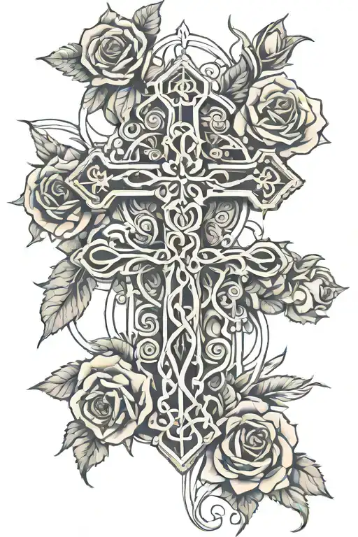 Christ Cross Surrounded Rose Wrapped Loosely