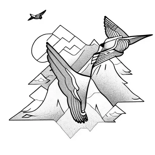 A Family Of Birds Flying Over A Mountain Range