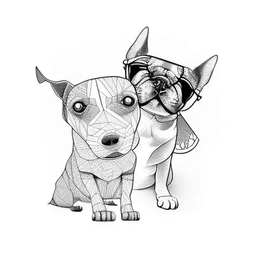 A Minimalist Tattoo Of A Dog And A Cat Sitting Inside A Garage