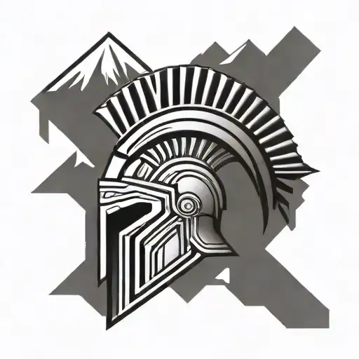 Spartan Helmet Outline Mountain Peak Greece Myth Style