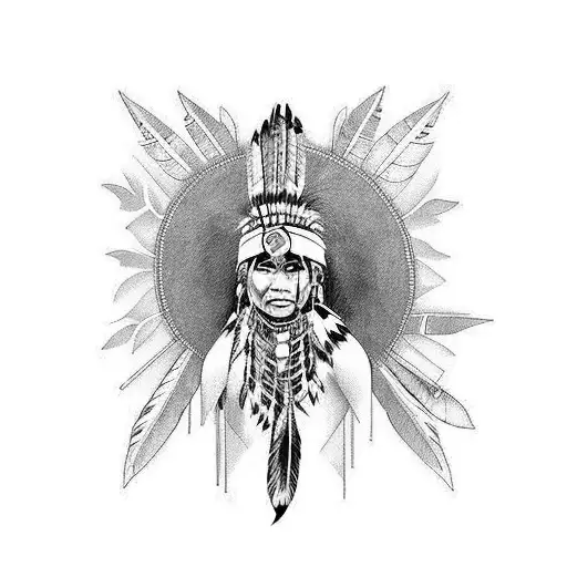 Native Indian Woman Looking Up With Wild Animals Around