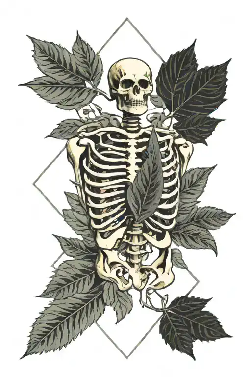 Small Skeleton Lines Ornament Tenderness Bay Leaves Bones Love