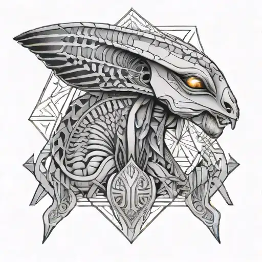 Egyptian Grey Alien Made Of Sacred Geometry Lines With Scorpio Zodiac