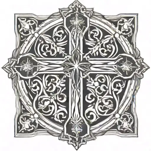 St Andrew Cross Surrounded By Rosary Beads Intertwined