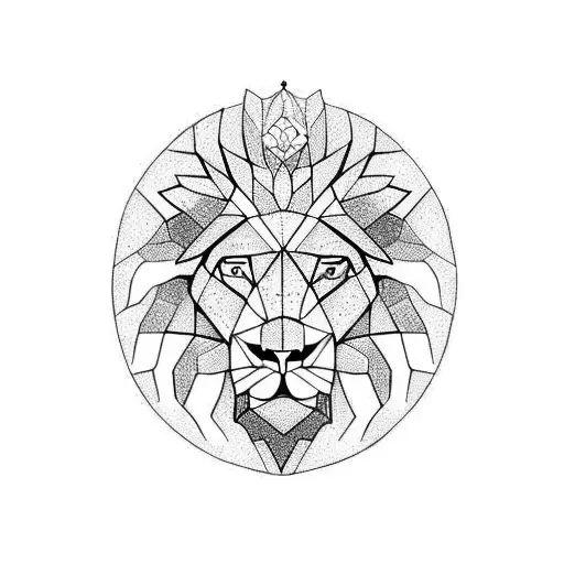 Geometric Lion Head With 3 Points And Inside A Human Heart