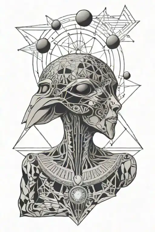 Egyptian Grey Alien Made Of Sacred Geometry And Stars And Planets