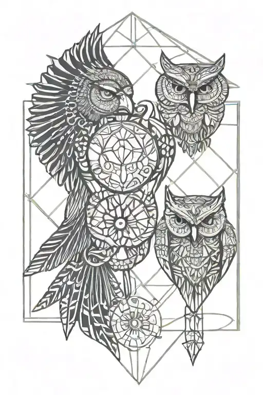 Scarab And Owl Holding The Sun