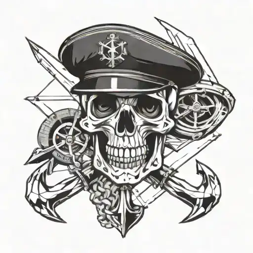 Skull With Anchor And Piston Rod Seafarer