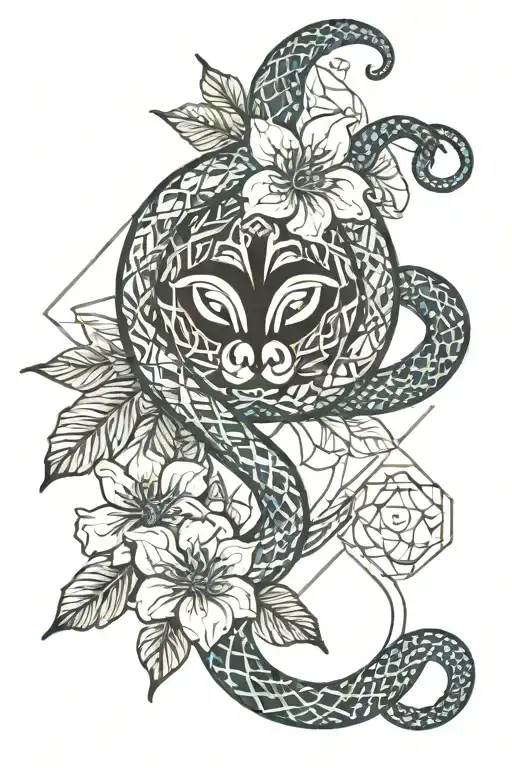 Blue Snake And Flower Surrounded