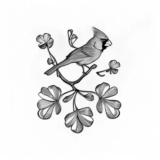 Cardinal On Branch With Shamrock