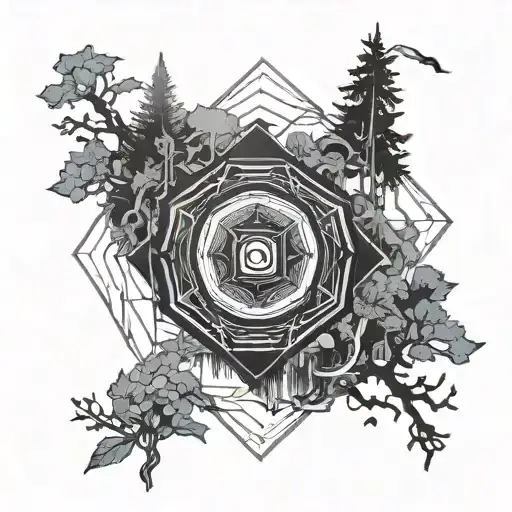 Music Vinyl Surrounded With Psychedelic Geometry In A Trippy Forest