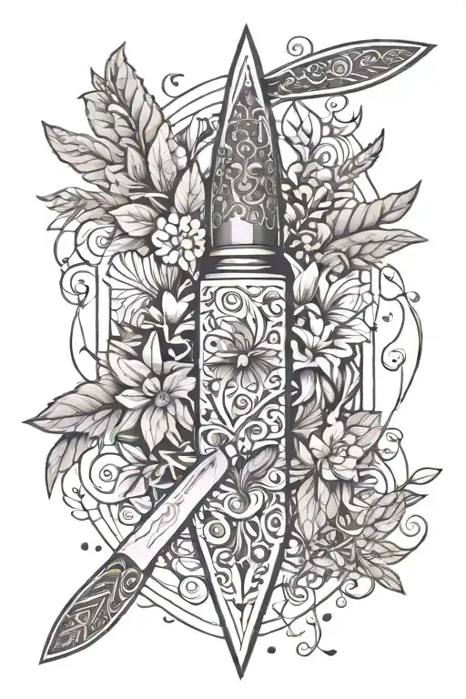 Seasoning In Botanical Form With Chef Knife Surrounded