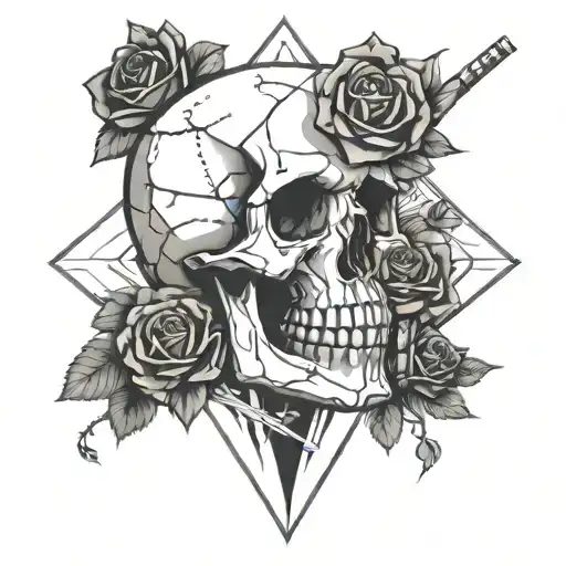 Skull And Roses With A Borderlands Vaultsymbol As The Main Piece