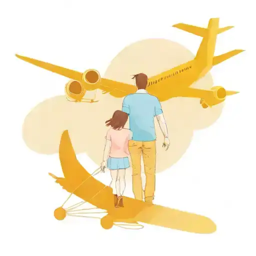 Father And Daughters And Airplane