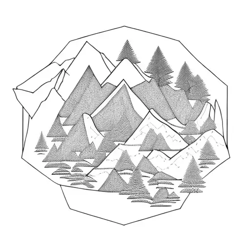 Mountain Scene In Geometric Frame