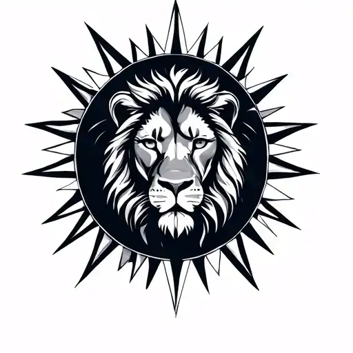 Make A Tatoo Of A Lion Inside A Sun Shining