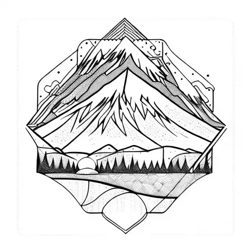Mountain Scene In Geometric Frame