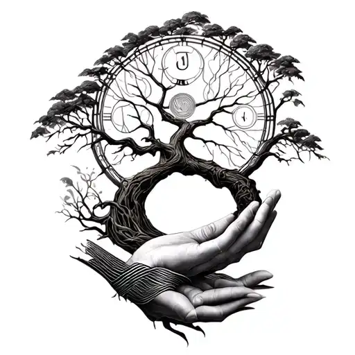 Tree Of Life Intertwined With Hands Of Time