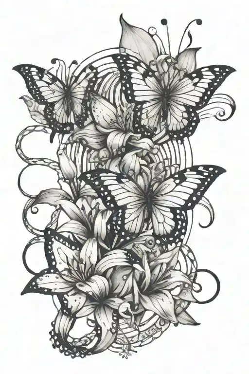 Butterflies Opening Into Octopus Wrapped Around A Lily Flower