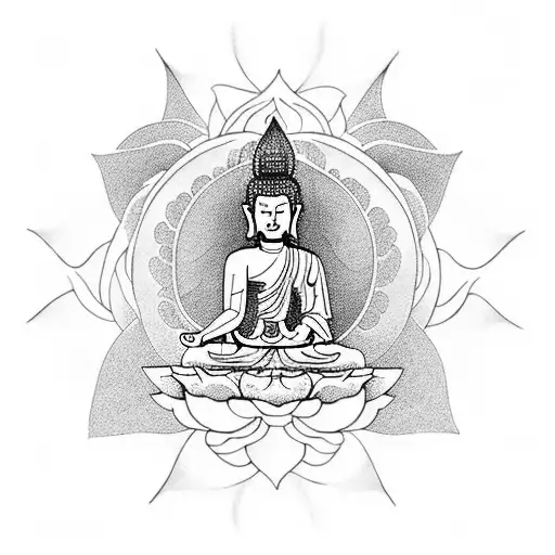 Meditating Buddha With A Halo Of Lotus Flowers