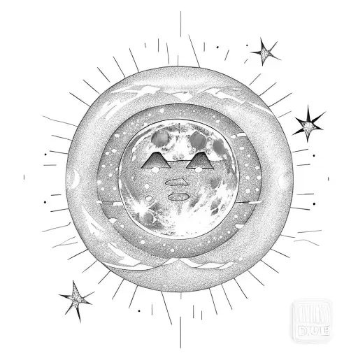 Moon Eclipsing Sun With A Prism Light On Either Dide