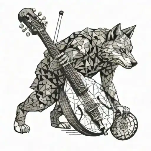 Wolf Playing An Upright Jazz Bass While Wearing Sneakers