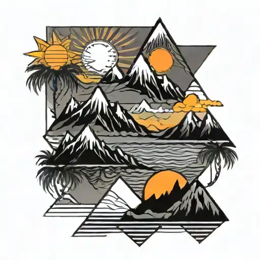 Mountains And Sea Palm Sunset