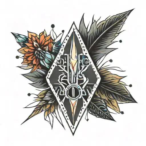 Traditional Arrowhead With An Indian Paint Brush And Fireflies