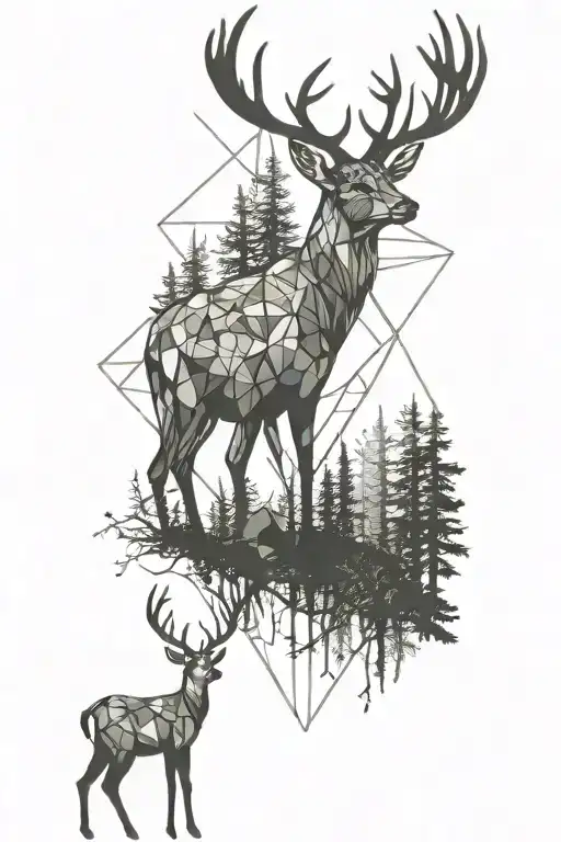 Forest And Deer Standing