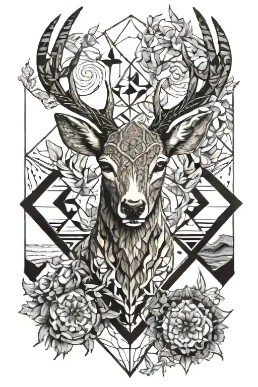 Symmetrical Design Deer And Ocean