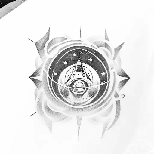 Aquarius Sign Incorporated In A Tattoo Of Astronaut Sitting On A Blackhole