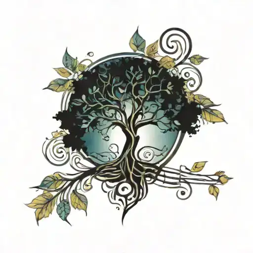 A Tree Of Life With Musical Notes As Leaves Symbolizing The Harmony Of Nature And Music