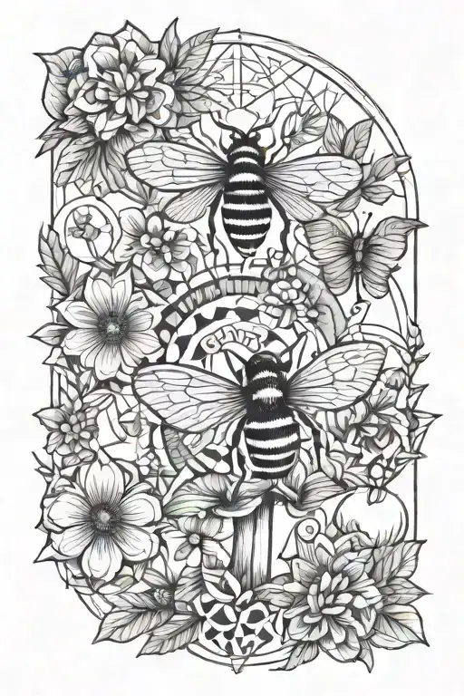 Flower And Bee And Mushroom