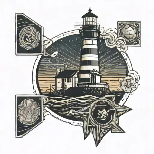 Lighthouse In Woodcut Style