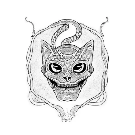 Cat Skull With Snake Around It