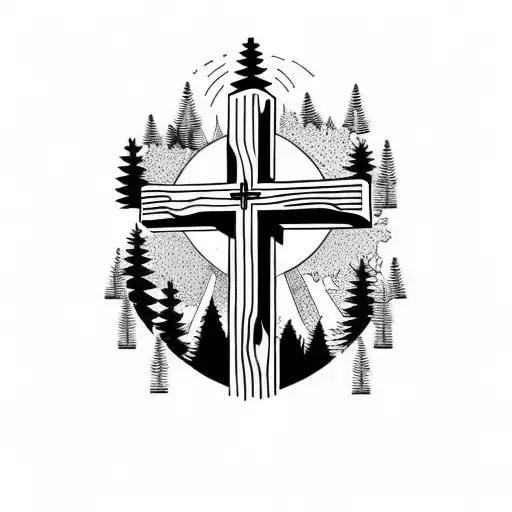 Christian Cross In The Middle Of A Forest