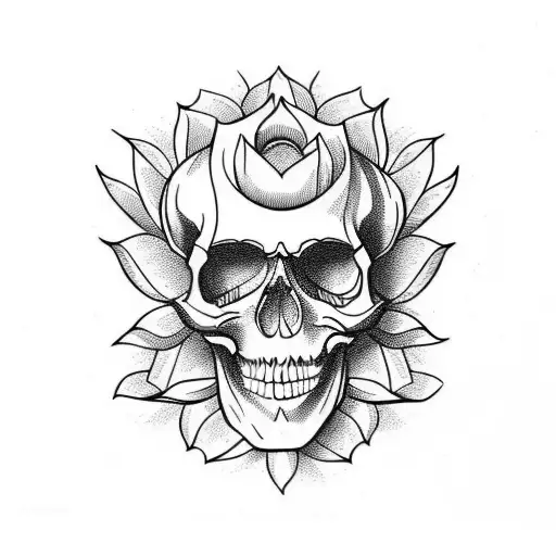 Skull And Lotus Flowers
