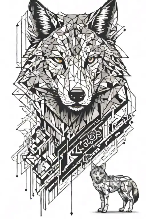 Wolf And Cat In Line Art
