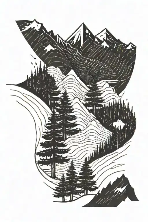 Mountain Pine Tree Wave Fine Line