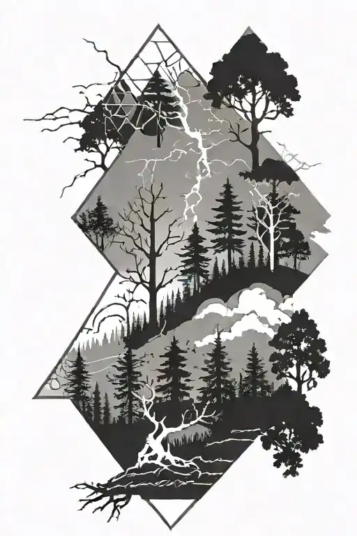 Forest With A Lightning Storm