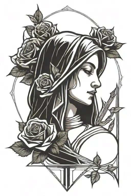 Mother Mary Crying With A Rose Pierced By A Sword